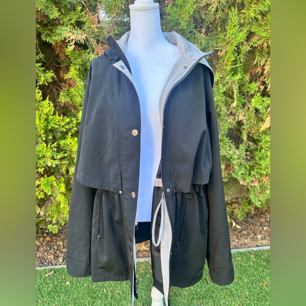 Nautica Women’s Black Zip Snap Button Rain Coat Jacket with Detachable Hood XL - Picture 2 of 7